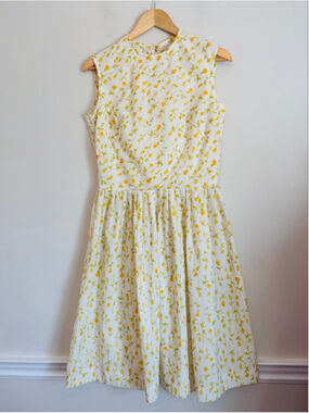 Vintage Union Made 70s Toni Todd White Yellow Floral Sleeveless Dress S Retro